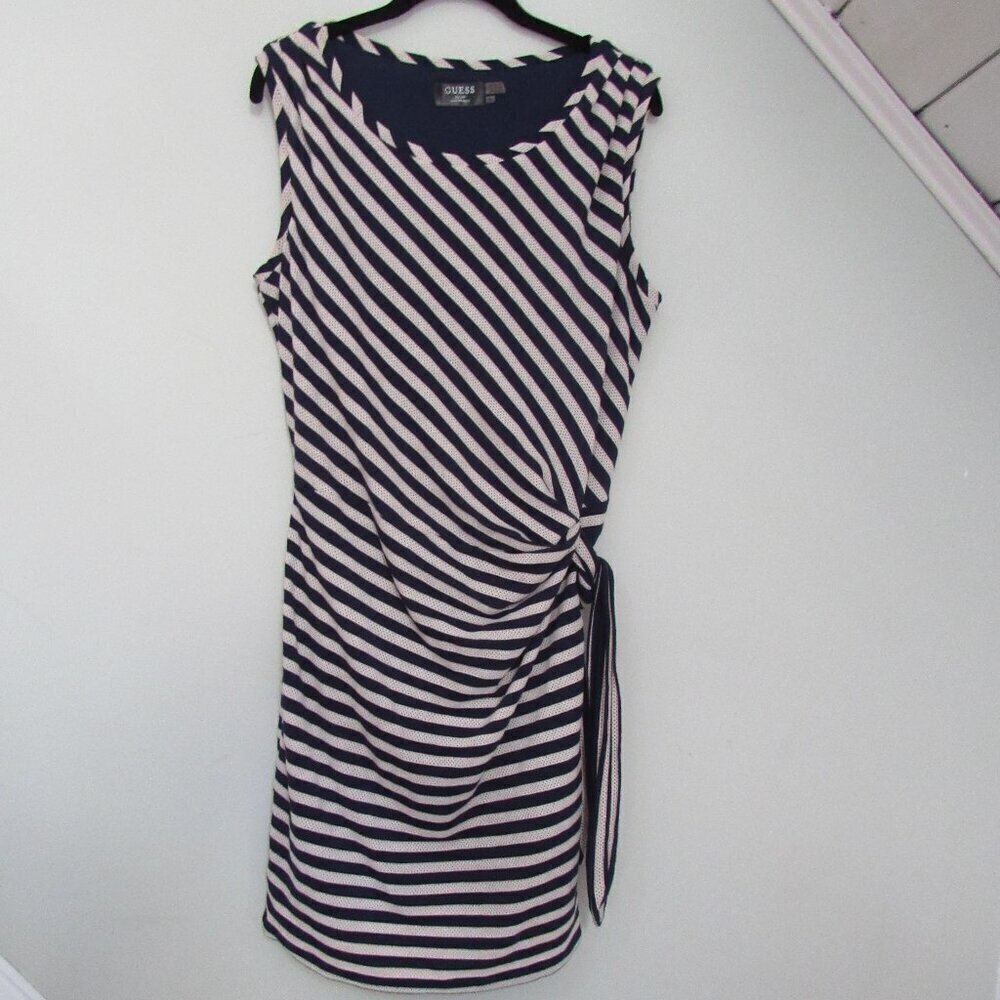 GUESS Blue/White Striped, Sleeveless Dress with tie Size 12
